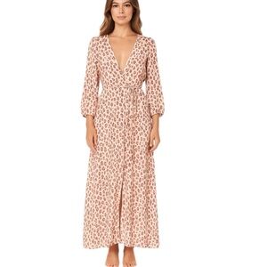 Kivari - NWT Blush Leopard Print Long Sleeves Linen Nadia Maxi Dress Sz 6